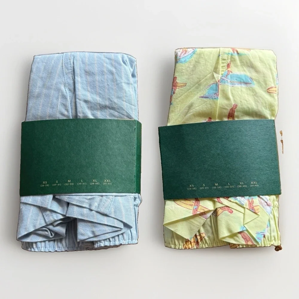 NWT Lot of 2 J Crew Woven Boxers Mens Large Underwear Surfer Print Striped 35/37
